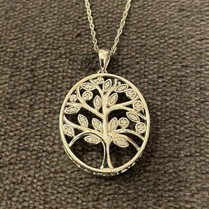 Silver and crystal tree necklace